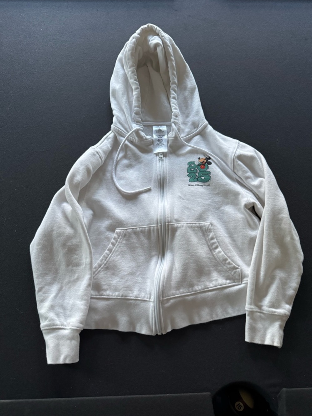 Disney White Zip-Up Hoodie with Green '25' Mickey Graphic